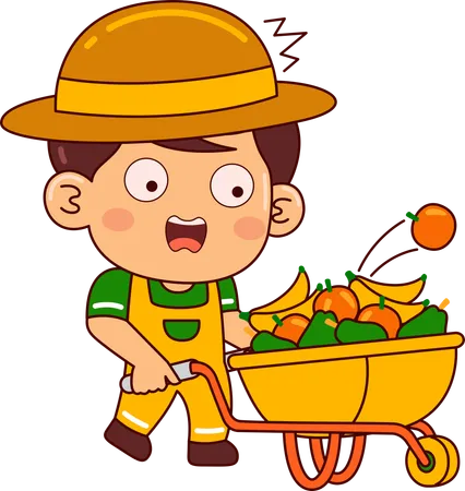 Cute farmer boy with fruit bucket  Illustration