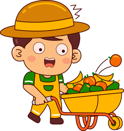 Cute farmer boy with fruit bucket  Illustration