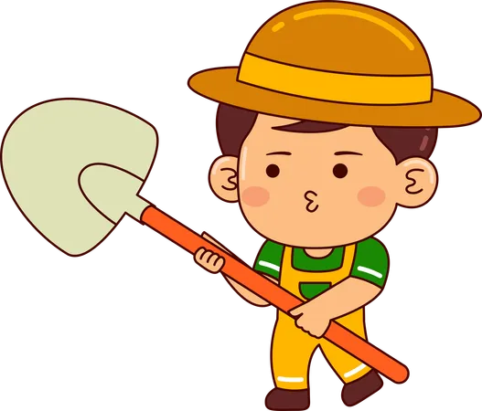 Cute farmer boy with shovel  일러스트레이션