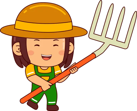 Cute farmer girl holding fork  Illustration