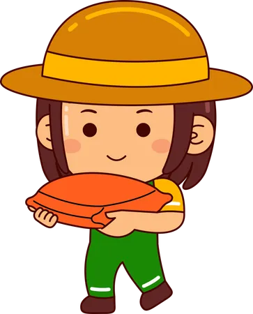 Cute farmer girl holding seed packet  Illustration