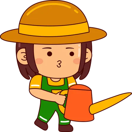 Cute farmer girl holding water can  Illustration