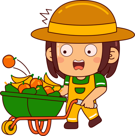 Cute farmer girl with fruit bucket  Illustration