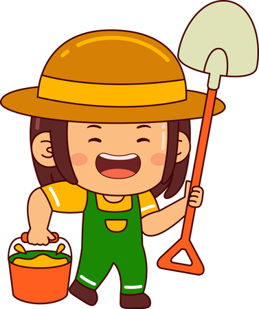 Cute farmer girl with shovel  Illustration