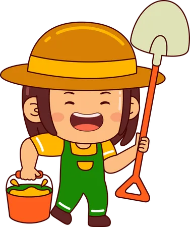 Cute farmer girl with shovel  Illustration