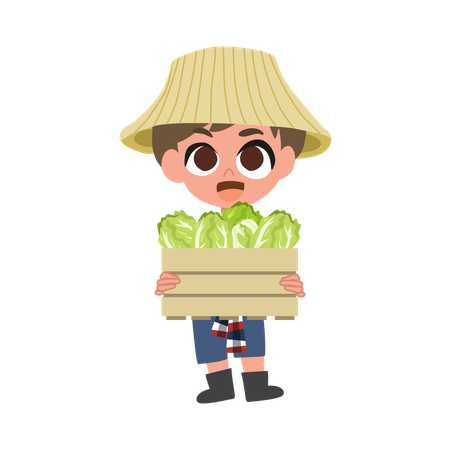 Cute Farmer Holding Vegetable Box  Illustration