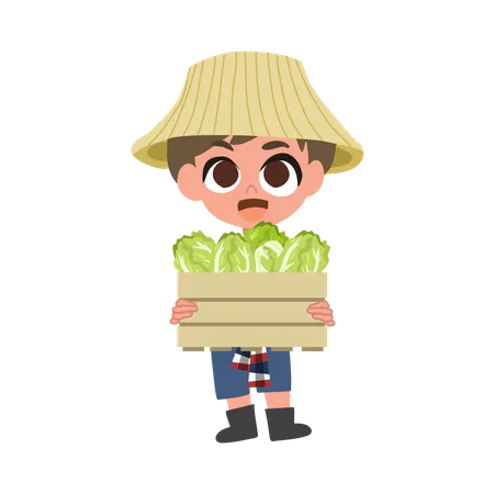 Cute Farmer Holding Vegetable Box  Illustration