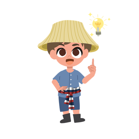 Cute Farmer Man With Light Bulb New Idea Creativity On Farm Life  Illustration