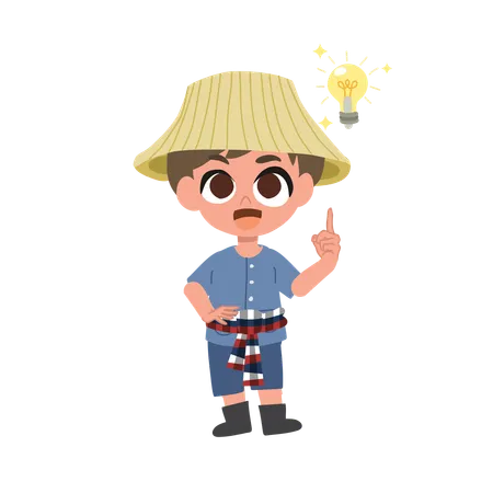 Cute Farmer Man With Light Bulb New Idea Creativity On Farm Life  Illustration