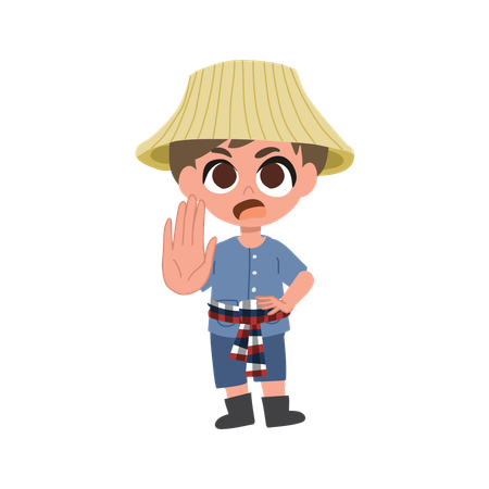 Cute Farmer Raising Hand In Warning Sign  Illustration