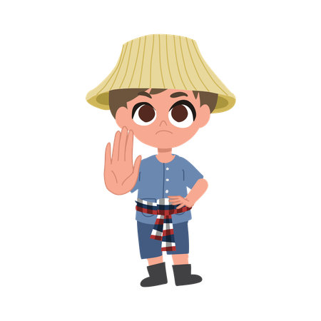 Cute Farmer Raising Hand In Warning Sign  Illustration