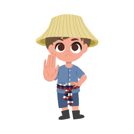 Cute Farmer Raising Hand In Warning Sign  Illustration