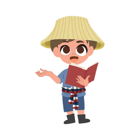 Cute Farmer With Agriculture book  Illustration