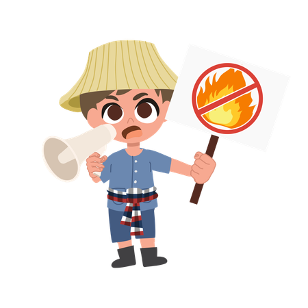 Cute Farmer With Megaphone Raising Awareness For No Burning Campaign In Farmland  Illustration