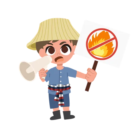 Cute Farmer With Megaphone Raising Awareness For No Burning Campaign In Farmland  Illustration