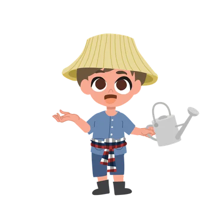 Cute Farmer With watering can  Illustration