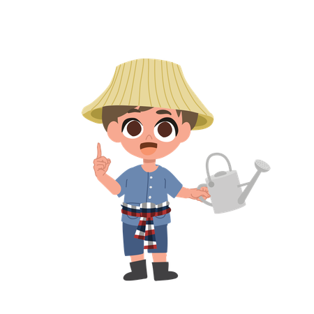 Cute Farmer With watering can  Illustration