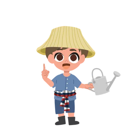 Cute Farmer With watering can  Illustration