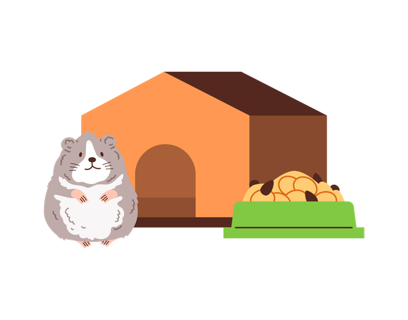 Cute fat hamster bowl home cage  Illustration