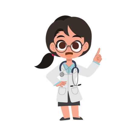 Cute female doctor cartoon giving medical advice with pointing gesture  Illustration