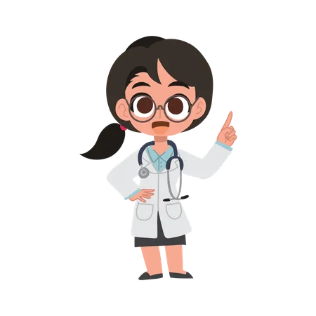 Cute female doctor cartoon giving medical advice with pointing gesture  Illustration