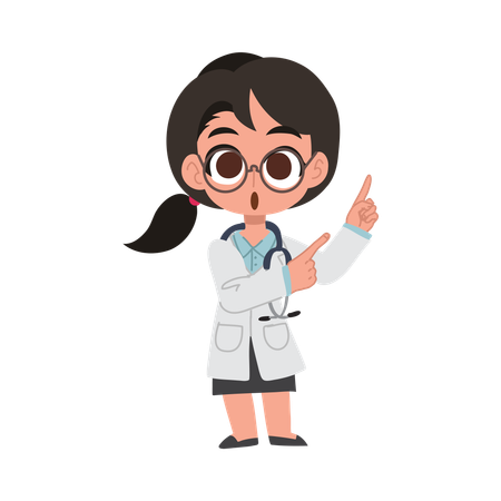 Cute female doctor cartoon giving medical advice with pointing gesture  Illustration