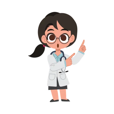 Cute female doctor cartoon giving medical advice with pointing gesture  Illustration