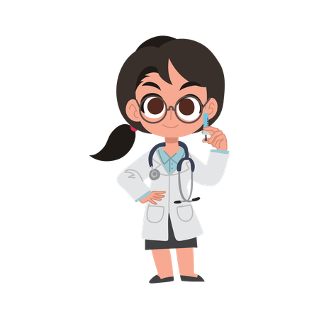 Cute female doctor cartoon holding syringe for injection and vaccination  Illustration