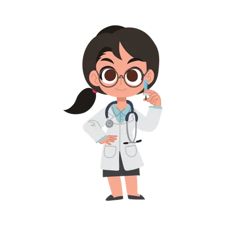 Cute female doctor cartoon holding syringe for injection and vaccination  Illustration