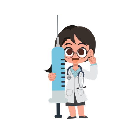 Cute female doctor cartoon holding syringe for injection  Illustration