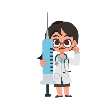 Cute female doctor cartoon holding syringe for injection  Illustration