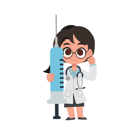 Cute female doctor cartoon holding vaccination  Illustration