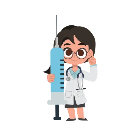 Cute female doctor cartoon holding vaccination  Illustration