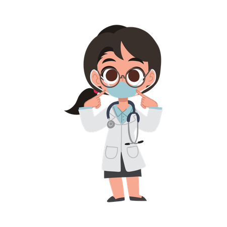 Cute female doctor cartoon reminding to wear face mask for health and safety awareness  Illustration