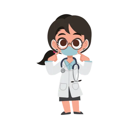 Cute female doctor cartoon reminding to wear face mask for health and safety awareness  Illustration