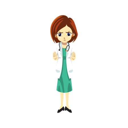 Cute Female Doctor showing stop sign  イラスト