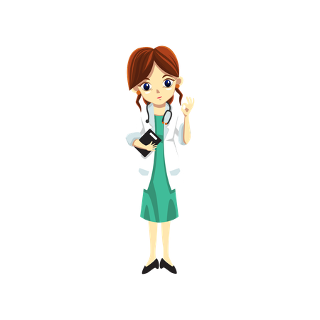 Cute Female Doctor showing super sign  일러스트레이션