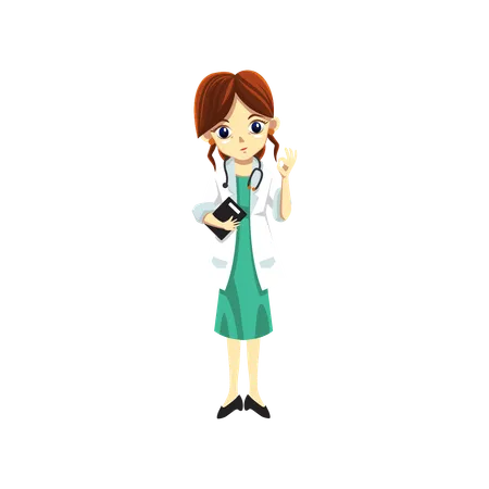 Cute Female Doctor showing super sign  일러스트레이션