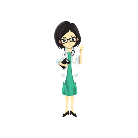 Cute Female Doctor showing super sign  Illustration