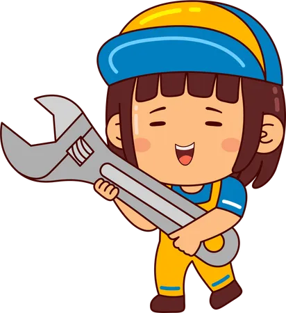 Cute Mechanic Girl Cartoon Character Illustration