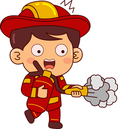 Cute Firefighter Boy Holding Fire Extinguisher  Illustration