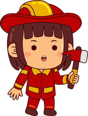 Cute Firefighter Girl Holding Axe  Illustration