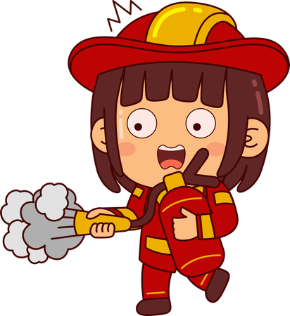 Cute Firefighter Girl Holding Fire Extinguisher  イラスト