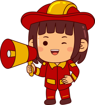 Cute Firefighter Girl Holding Megaphone  イラスト