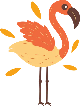 Cute Flamingo Bird with Leaves  Illustration