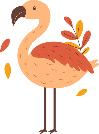 Cute Flamingo Bird with Leaves  Illustration