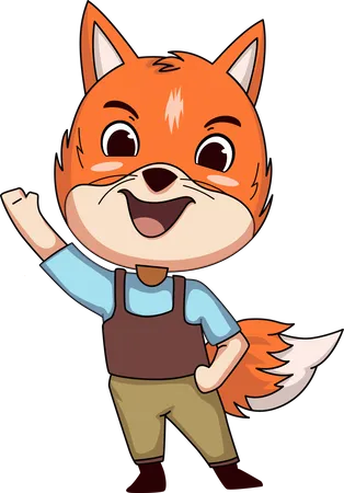 Cute Fox Character waiving hand  イラスト