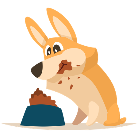 Cute funny puppy eating food  Illustration