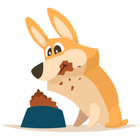 Cute funny puppy eating food  Illustration