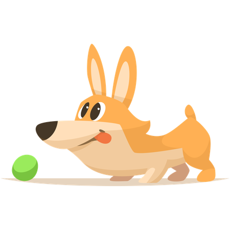 Cute funny puppy playing with ball  Illustration